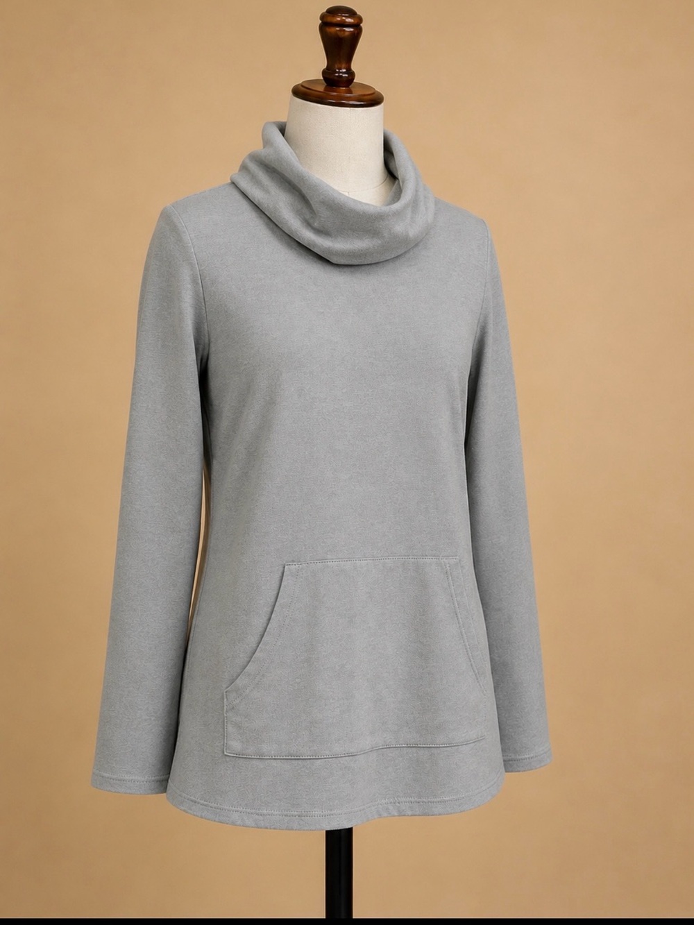 Pure Jill Soft Grey Cowl Neck Pullover with Front Pocket Size M